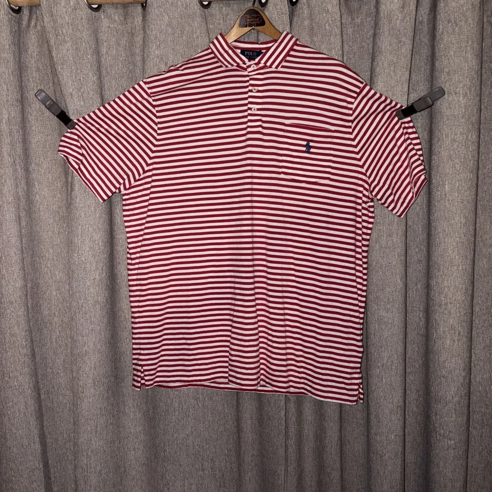 Polo Ralph‎ Lauren Short Sleeve Classic Fit XL Red & White Stripes Pony
